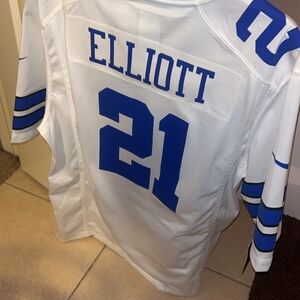 Ezekiel Elliott #21 White & Royal Blue Football Jersey